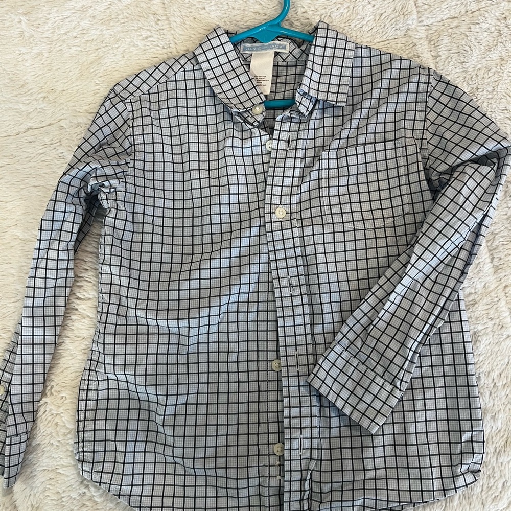 Janie and Jack Black, blue  and White Checkered Button Down kids shirt